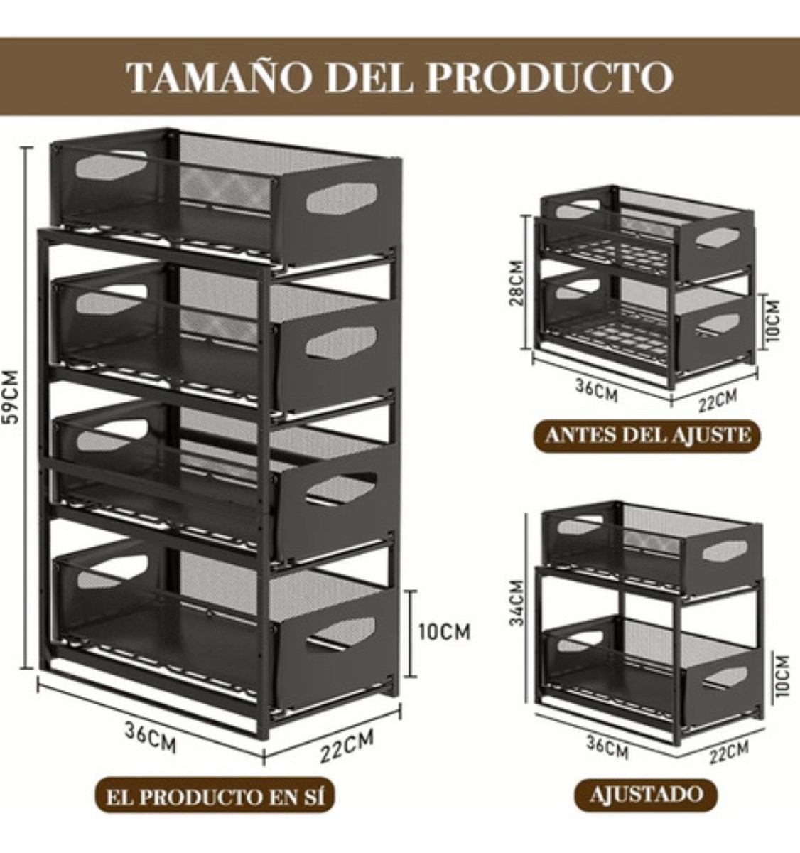 "Estante Metálica Ajustable Almacenamiento 4niveles De Cocina negro "