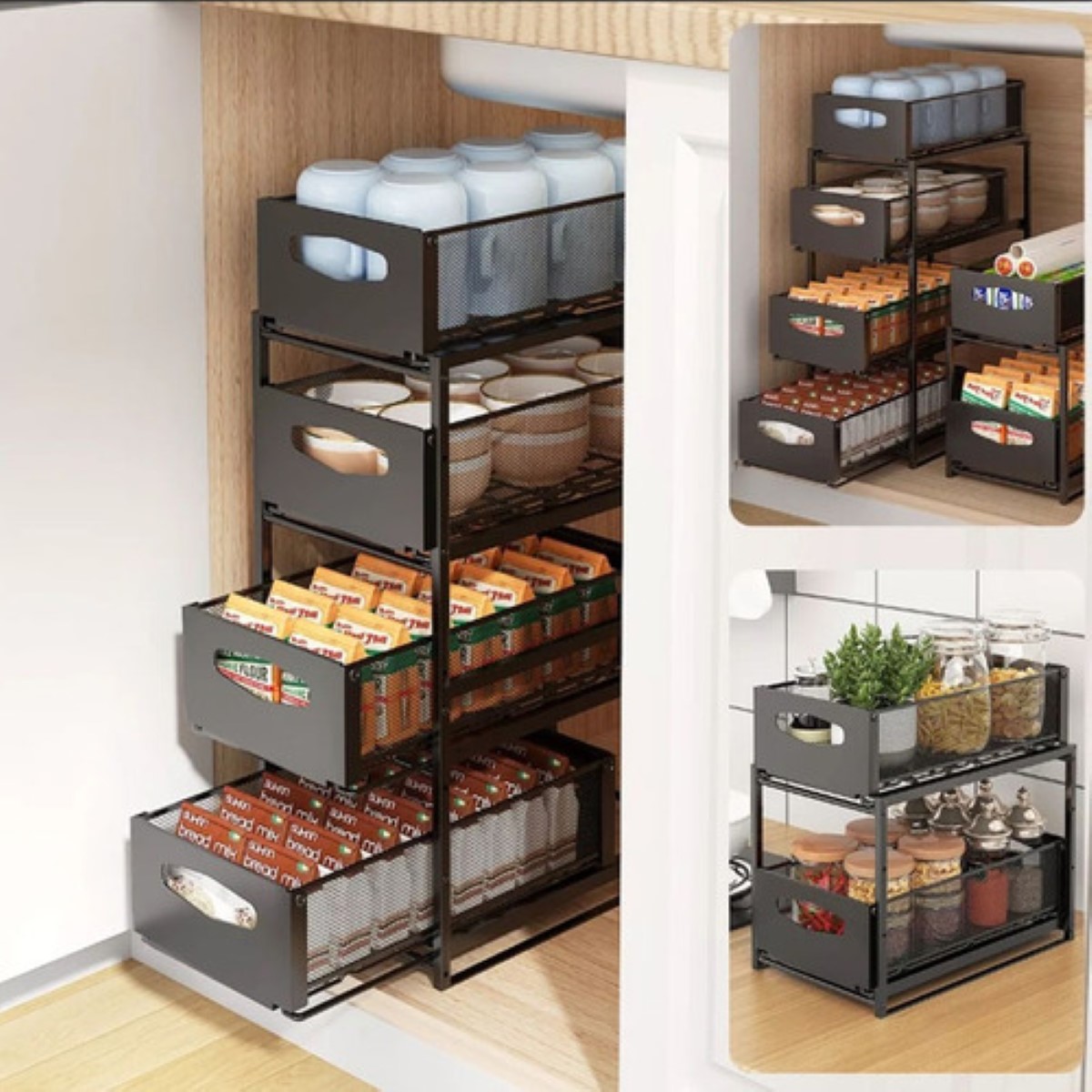 "Estante Metálica Ajustable Almacenamiento 4niveles De Cocina negro "