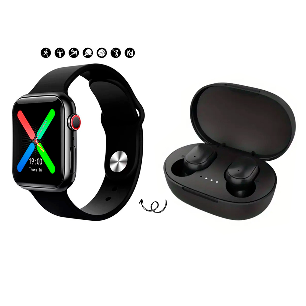  Smart Watch Reloj Inteligente Color Negro Mas Audifonos Inalámbricos In-ear Manos Libres Con Bluetooth 5.0 Diseño Ergonómico .