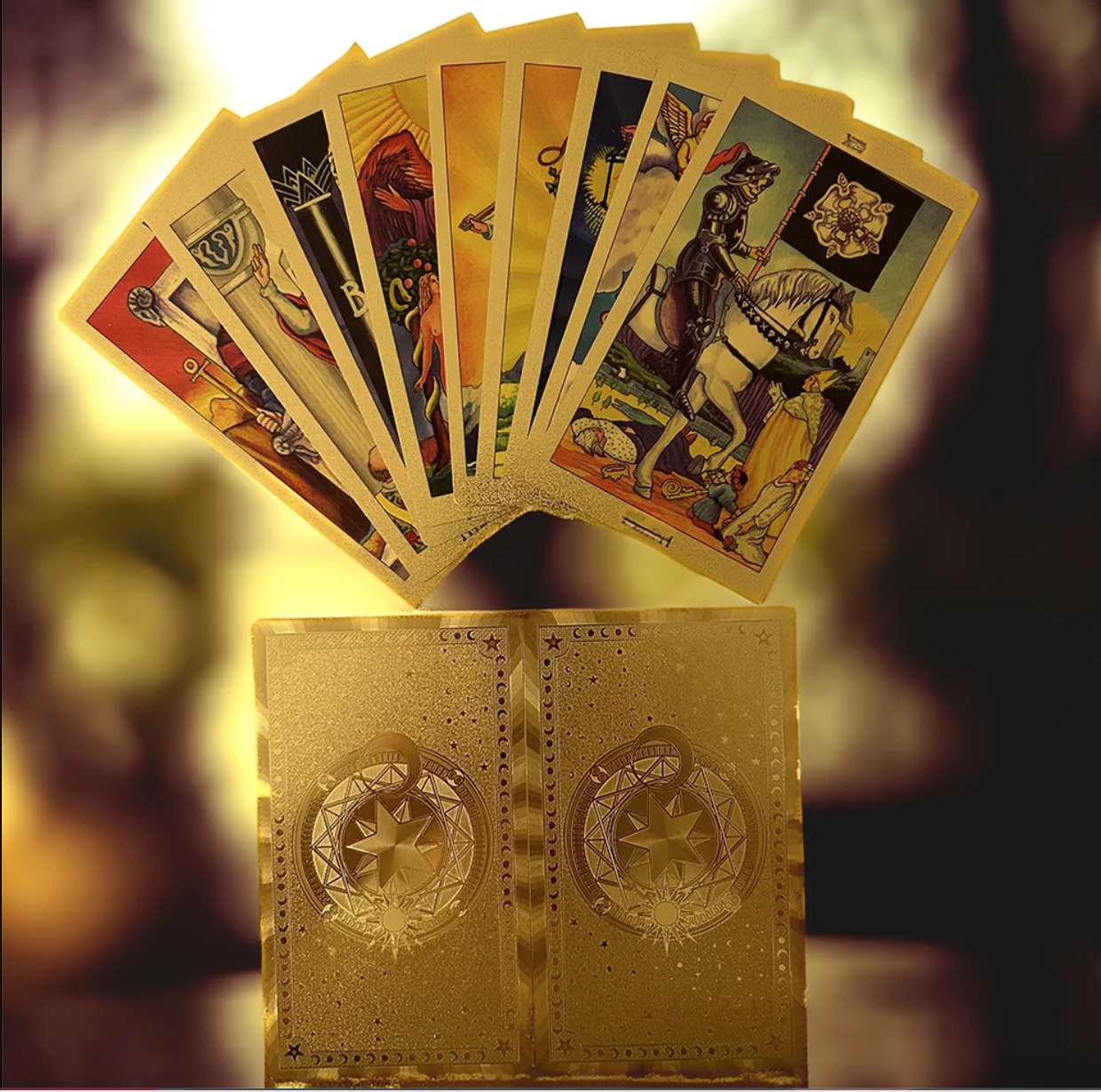 Tarot Dorado Rider Waite: 78 Láminas de Pvc de Alta Calidad