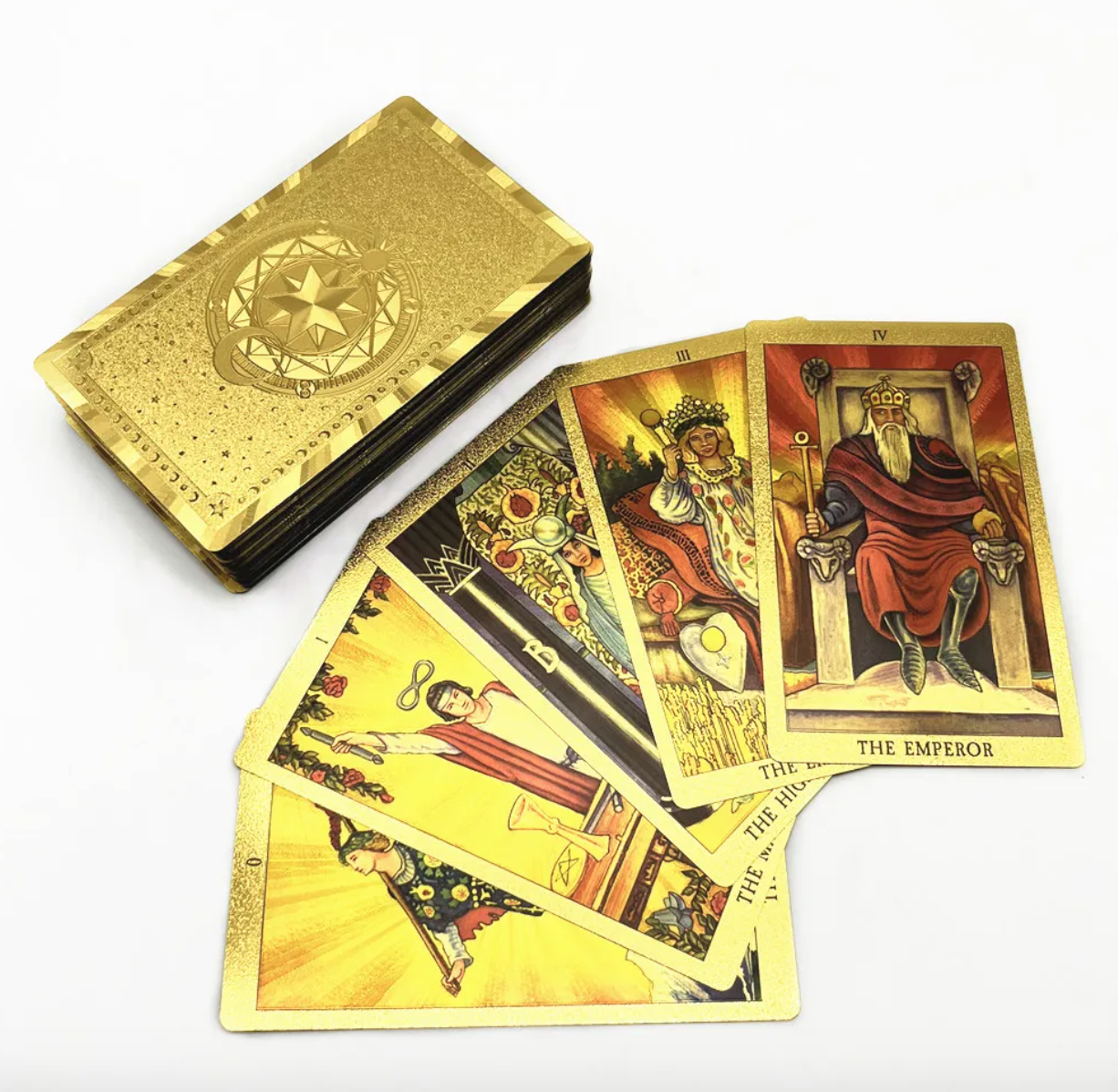 Tarot Dorado Rider Waite: 78 Láminas de Pvc de Alta Calidad