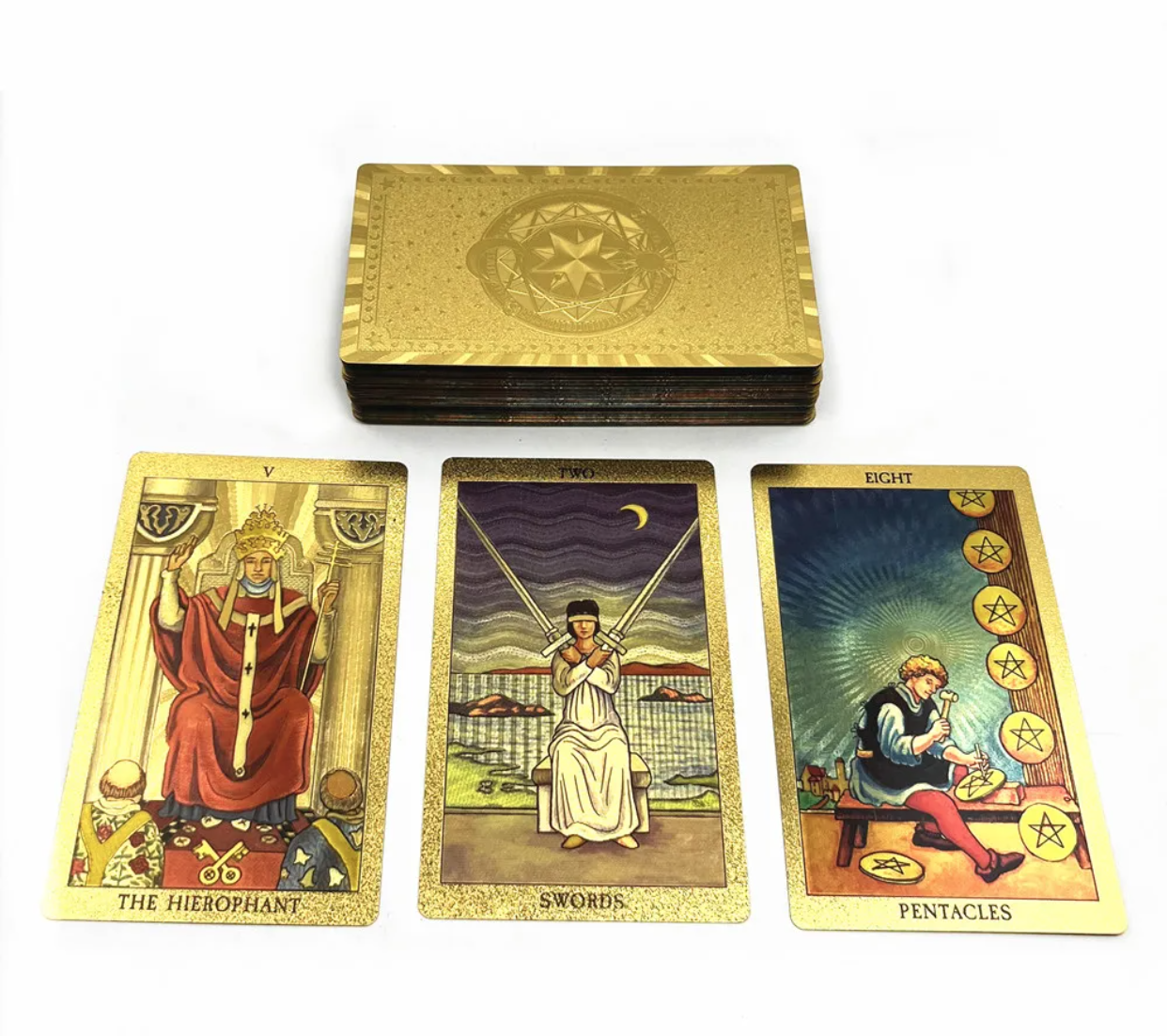 Tarot Dorado Rider Waite: 78 Láminas de Pvc de Alta Calidad