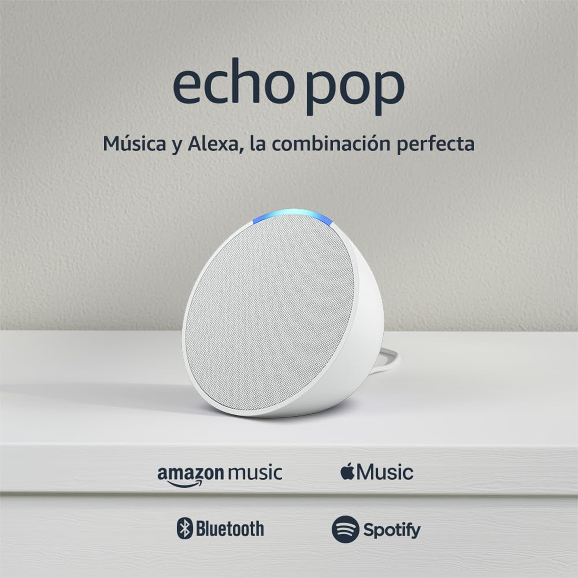 Amazon Echo Pop con asistente virtual Alexa, Glacier White.