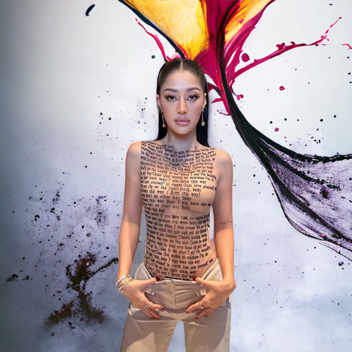 Top De Malla Transparente Nude Con Estampado De Letras