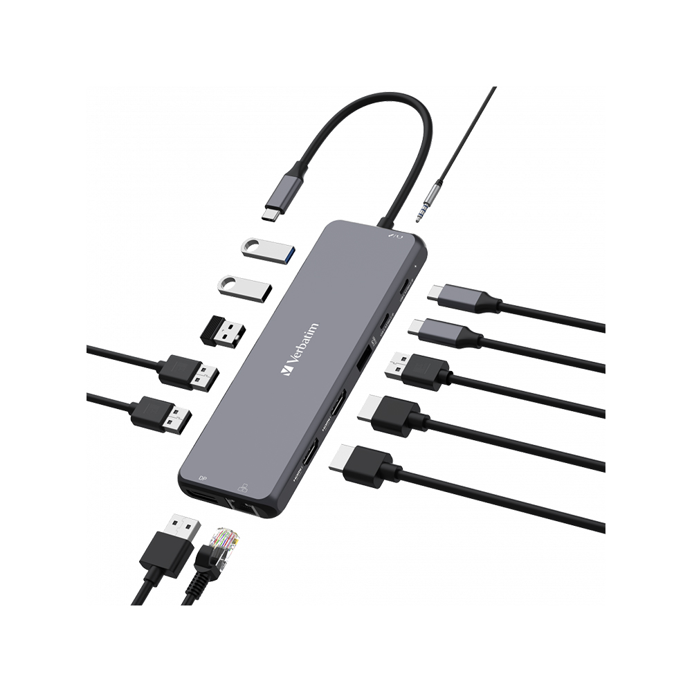 Hub Multipuerto Verbatim Usb-c Pro 13 Puertos Red Gigabit 8k