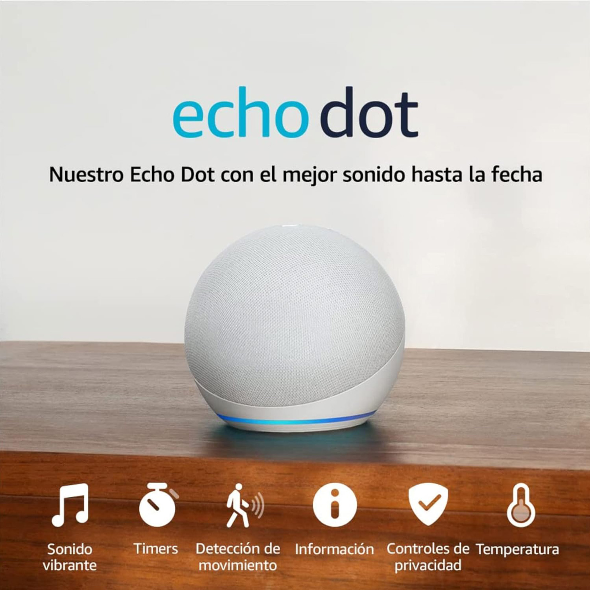 Amazon Echo Dot 5th Gen con asistente virtual Alexa, Glacier White.