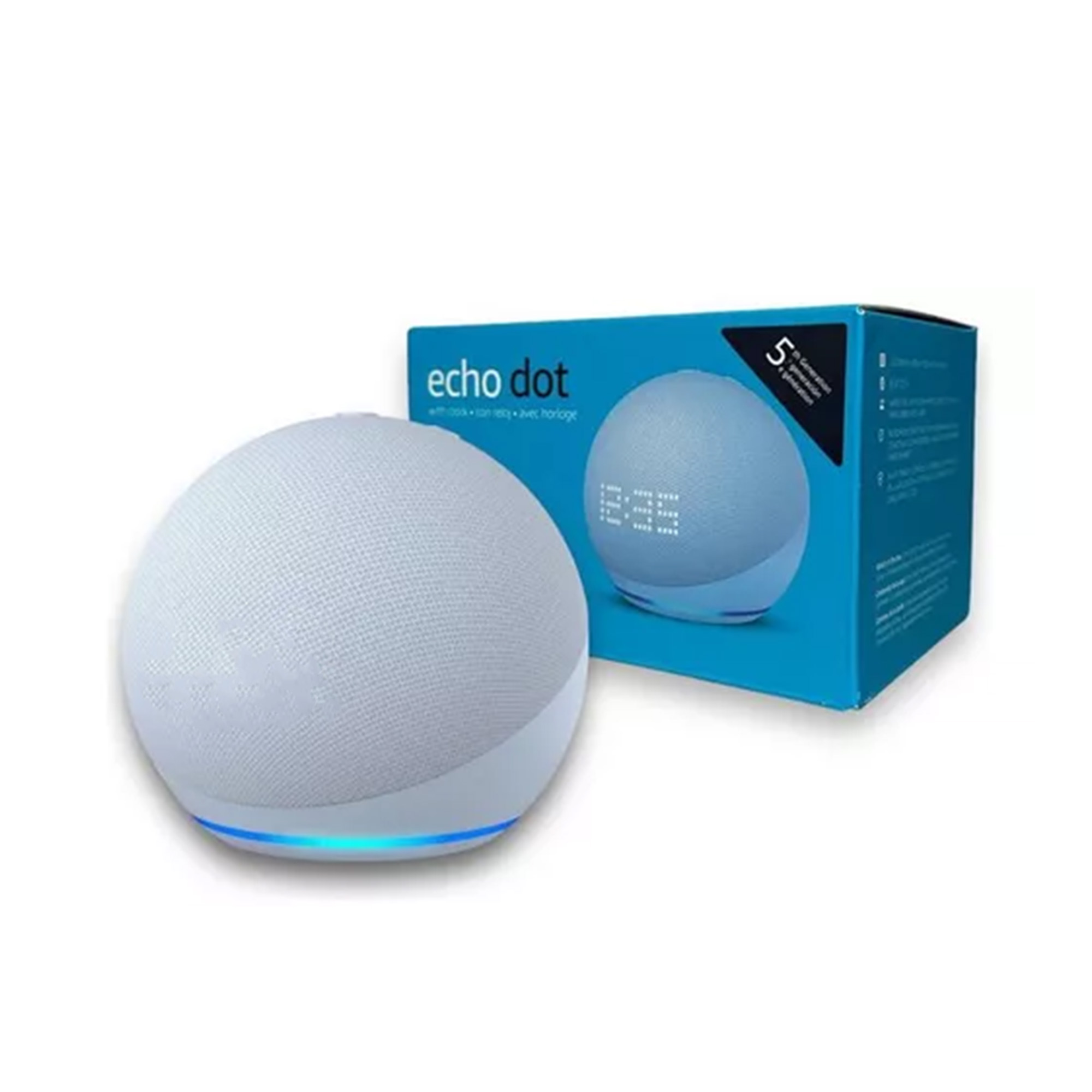 Amazon Echo Dot 5th Gen with Clock con asistente virtual Alexa, Cloud Blue.