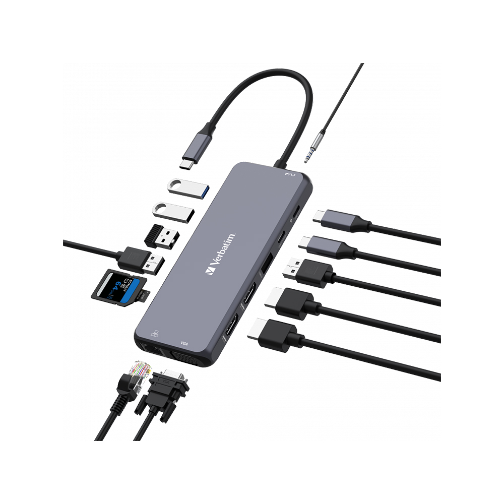 Hub Multipuerto Verbatim Usb-c Pro 14 Puertos Red Gigabit 4k