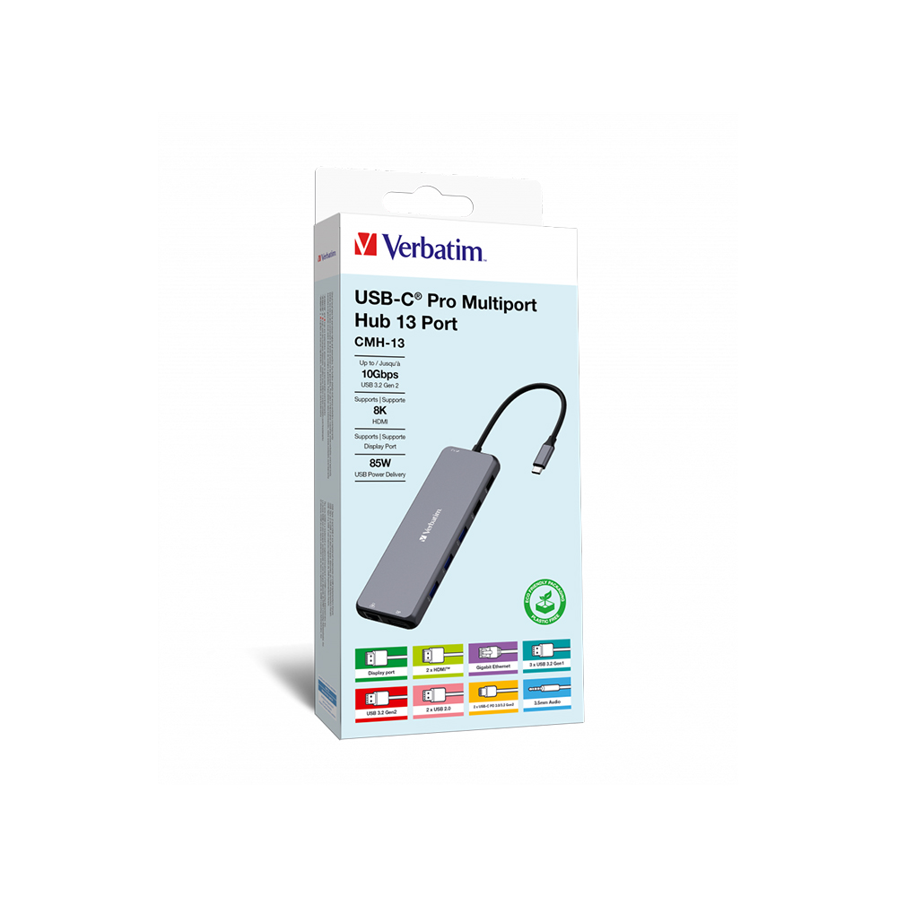 Hub Multipuerto Verbatim Usb-c Pro 13 Puertos Red Gigabit 8k