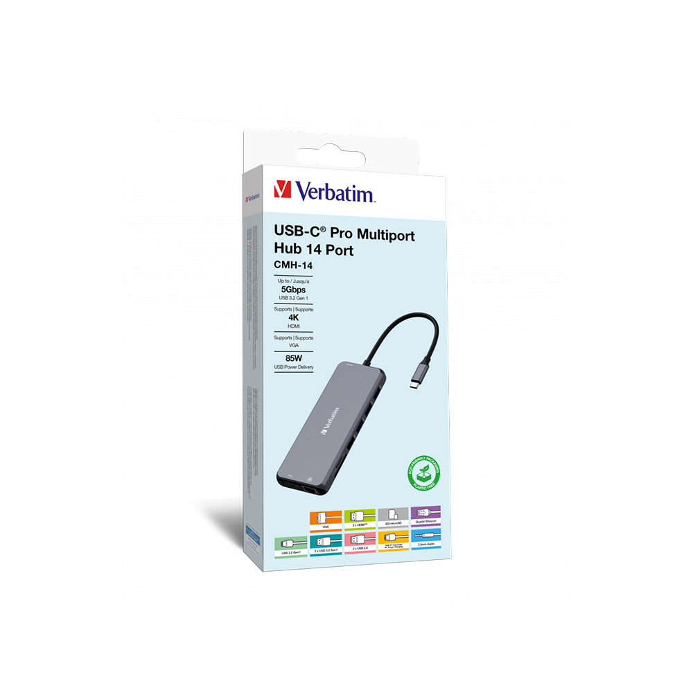 Hub Multipuerto Verbatim Usb-c Pro 14 Puertos Red Gigabit 4k