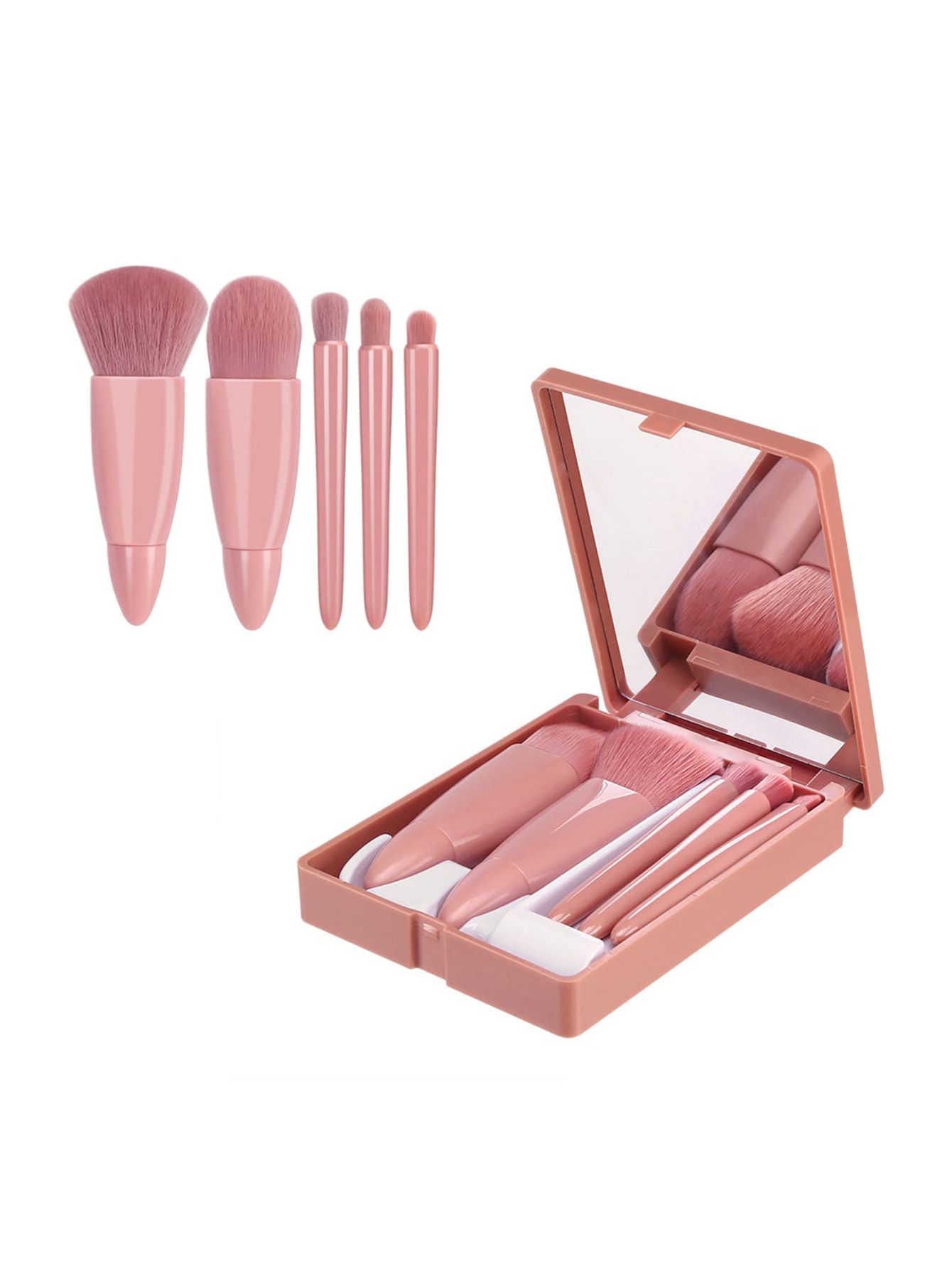 Juego de brochas de maquillaje portátil con espejo Moda Viaje Colores