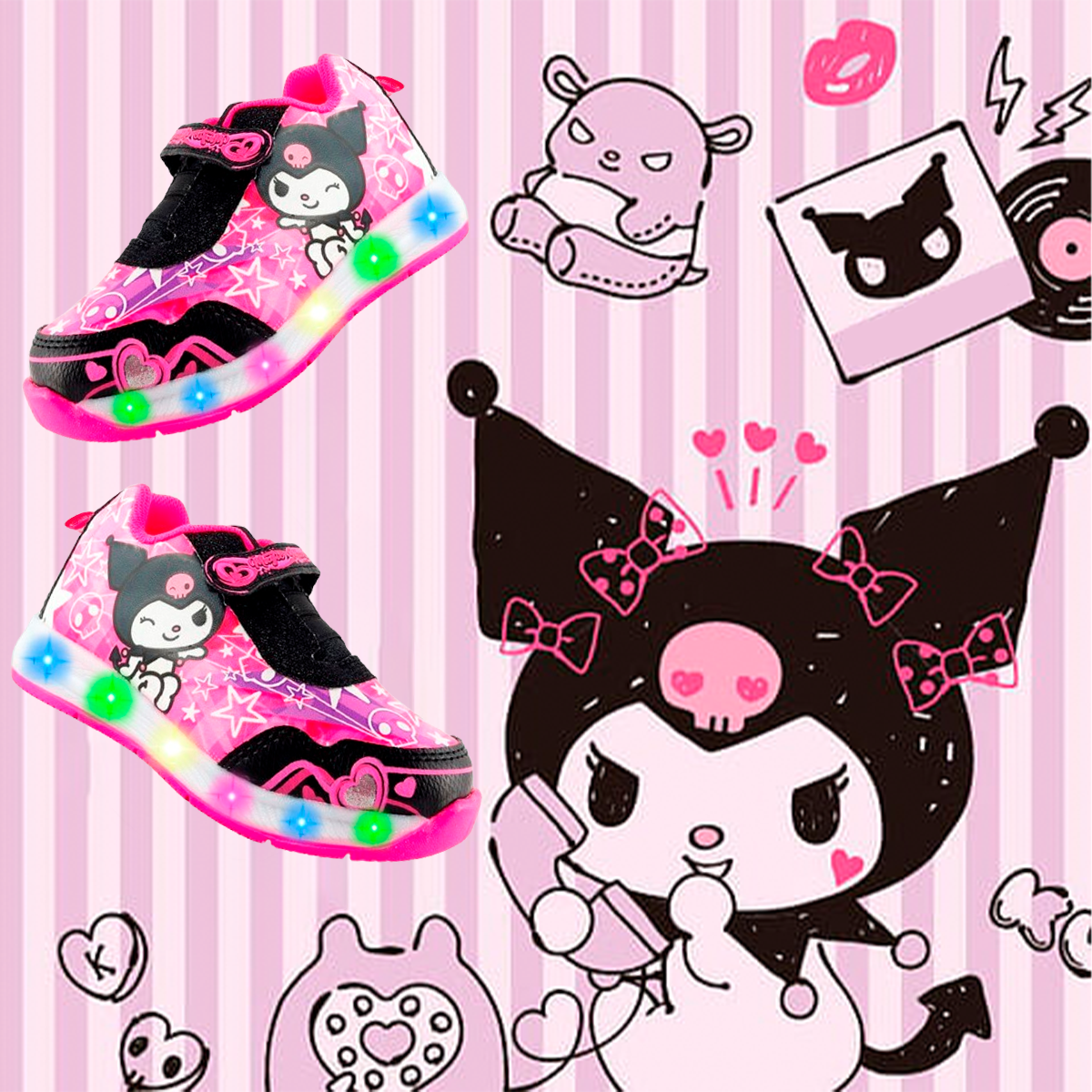 Tenis Niña Kuromi Deportivos Cómodos Luces Leds 887-nf.