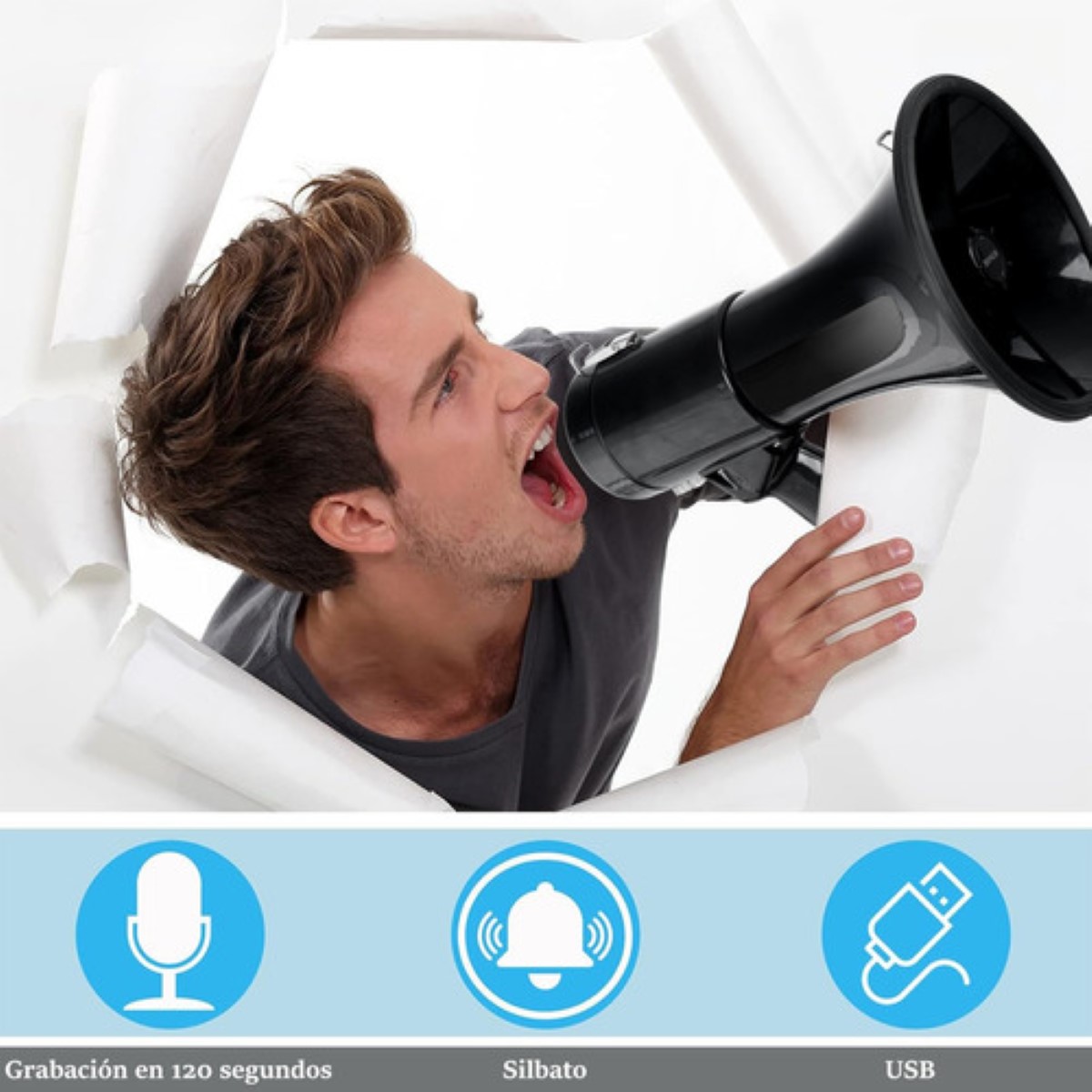 "Megafono Recargable Con Grabador Y Sirena Usb/sd 20000hz negro "