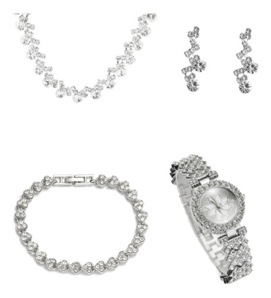"Set De Reloj Con Caja De Regalo De 4 Piezas Para Mujer plata "