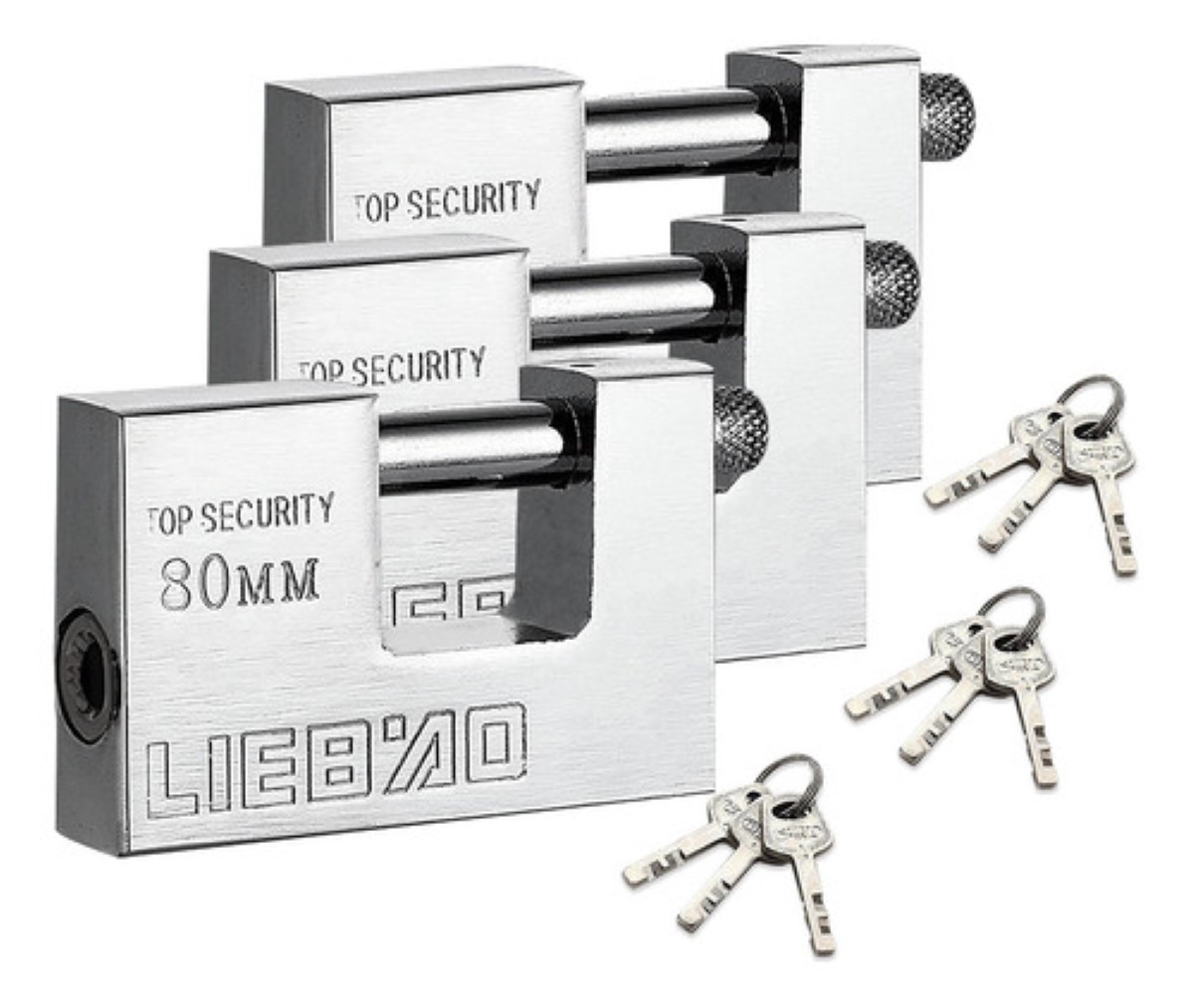 "3pzs Candado Cortina Extra Seguridad Métálico 80mm Plata "