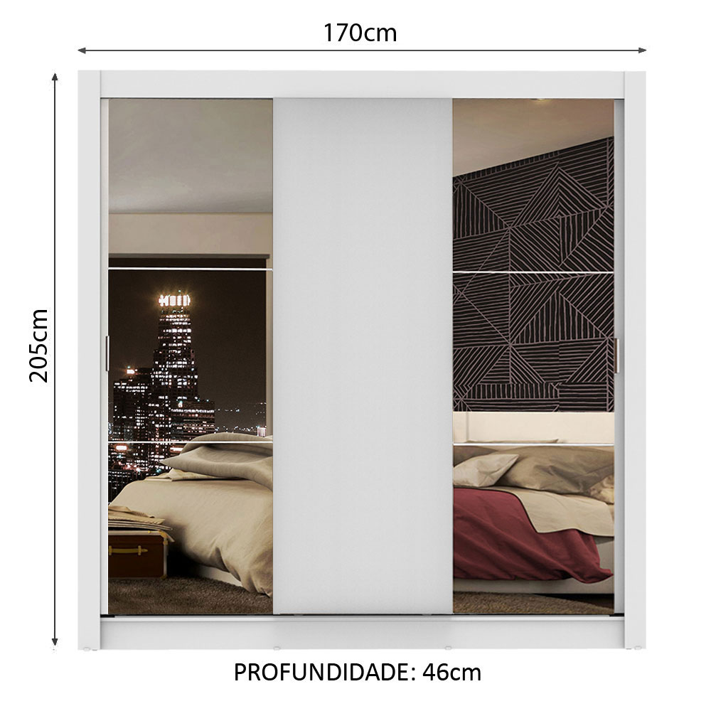 Ropero Closet Madesa Mônaco con 3 Puertas de Correr 2 Espejos Rustic/Blanco.