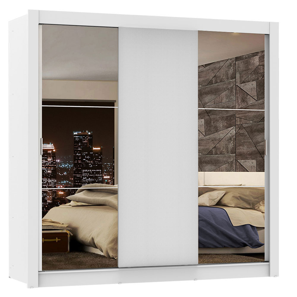 Ropero Closet Madesa Mônaco con 3 Puertas de Correr 2 Espejos Rustic/Blanco.