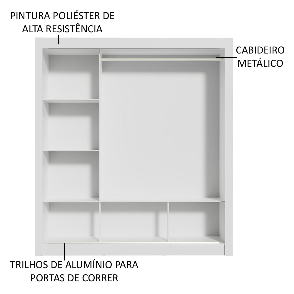 Ropero Closet Madesa Mônaco con 3 Puertas de Correr 2 Espejos Blanco/Rustic.