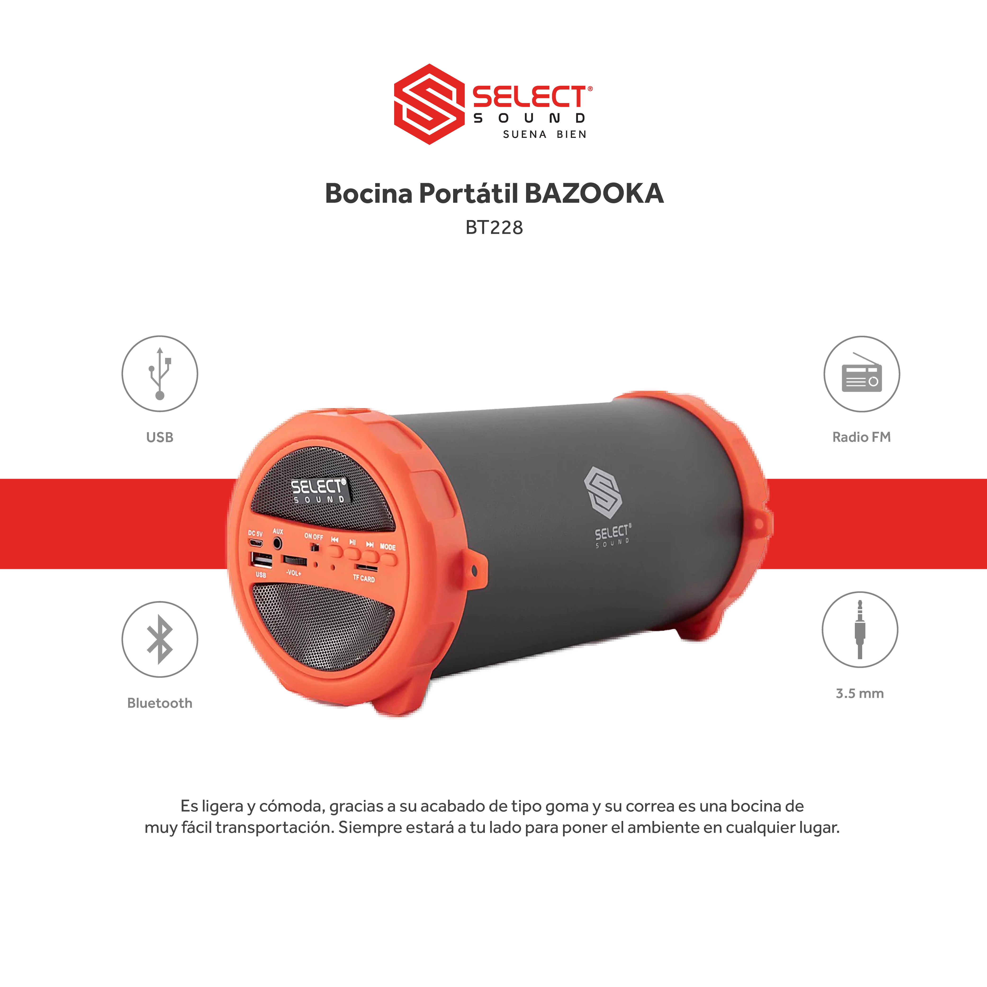 Bocina Bluetooth Bazooka Select Sound BT228 con Radio Fm