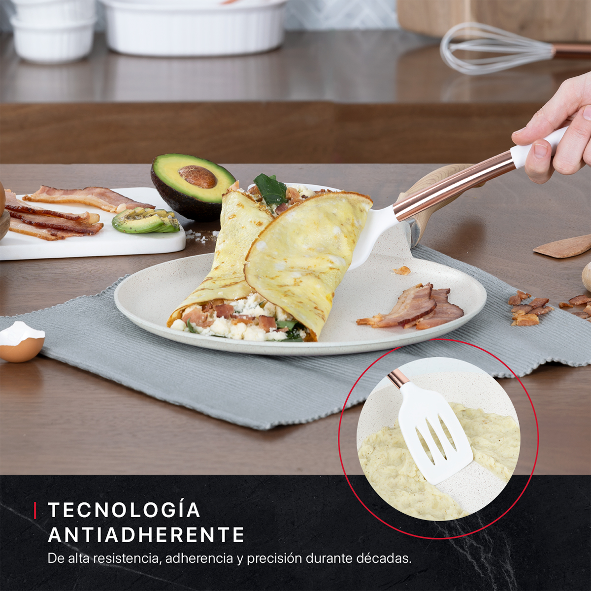 Sartén Crepera Comal de Mármol Con Antiadherente 28 cm Beige Cookify