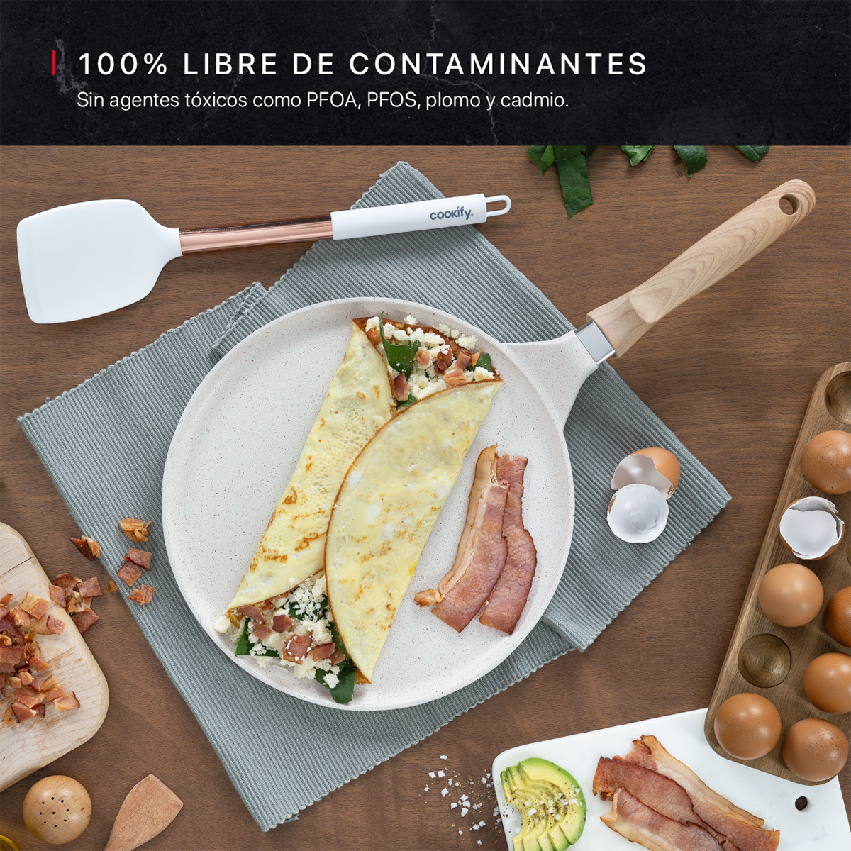 Sartén Crepera Comal de Mármol Con Antiadherente 28 cm Beige Cookify