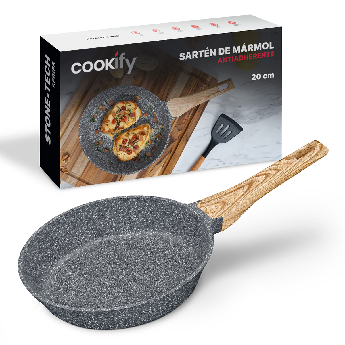 Sartén De Mármol Con Antiadherente 20 cm Comal Gris Cookify