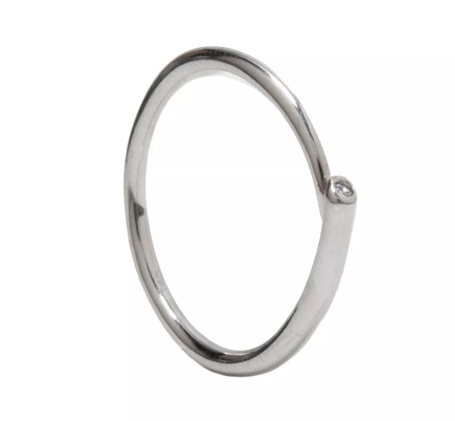 Anillo Oro Blanco Con Circonia Oro Italiano 14 Kilates. Oro Fino Joyería