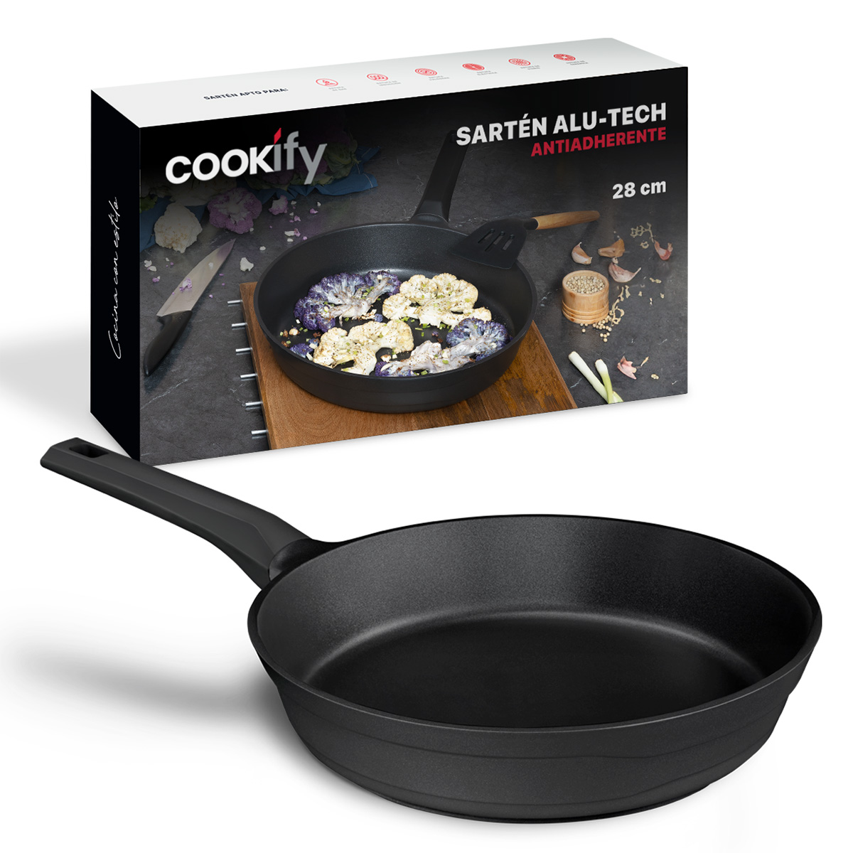 Sartén De Aluminio Fundido Con Antiadherente 28 cm Comal Negro Cookify