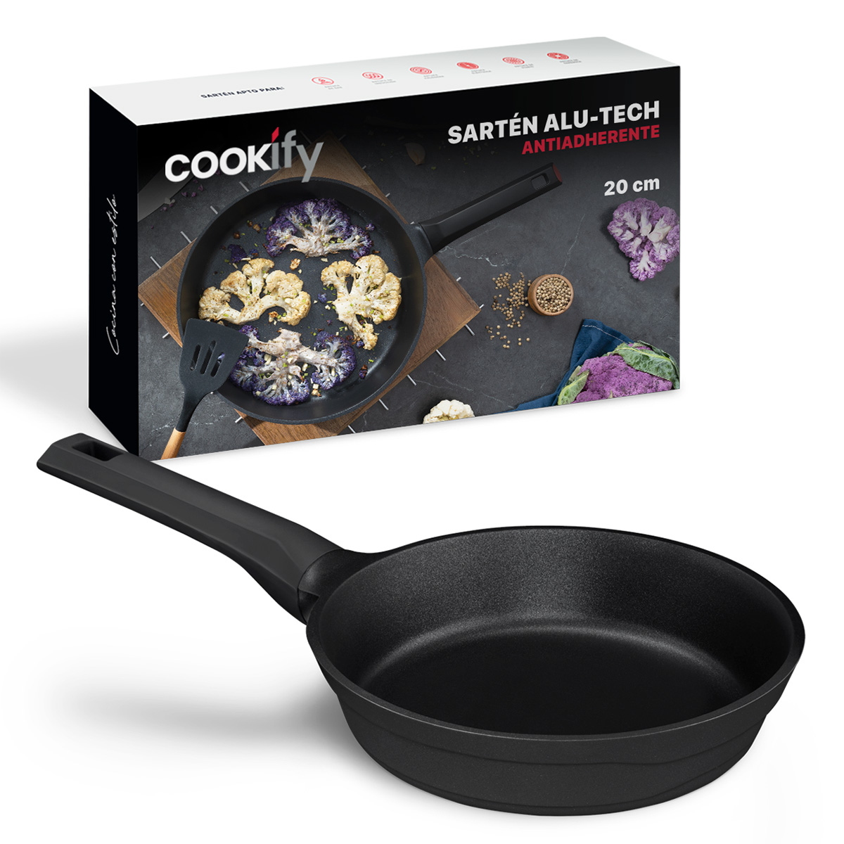Sartén De Aluminio Fundido Con Antiadherente 20 cm Comal Negro Cookify