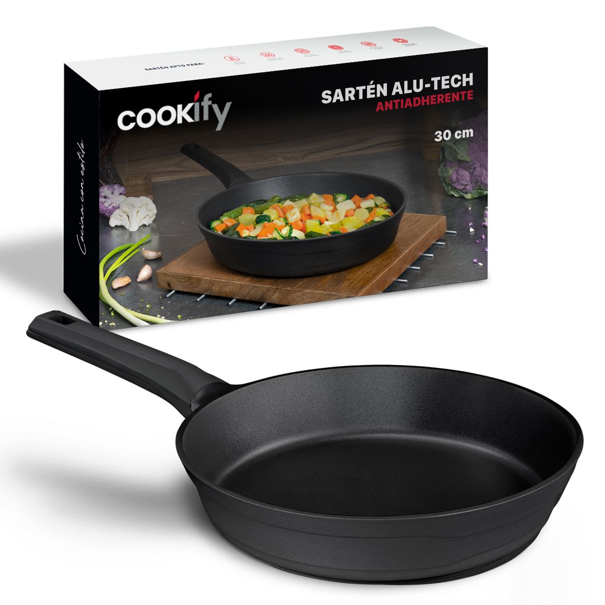 Sartén De Aluminio Fundido Con Antiadherente 30 cm Comal Negro Cookify