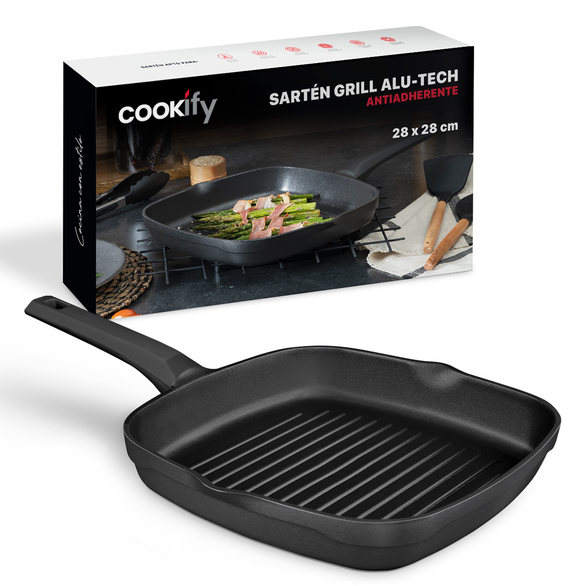 Sartén Grill Con Antiadherente De Aluminio Fundido Comal Negro Cookify