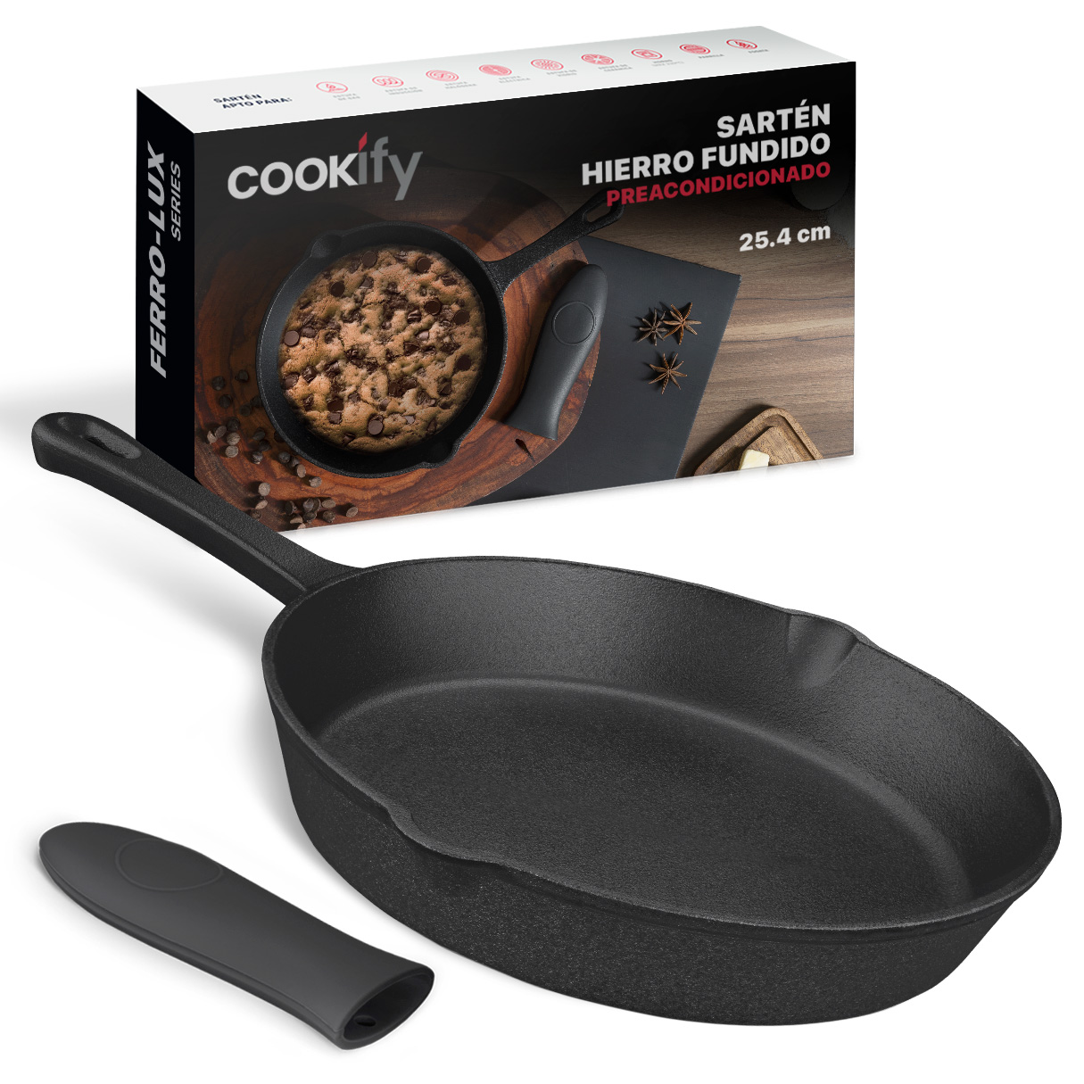 Sartén con Antiadherente de Hierro Fundido 25.4 cm Comal Negro Cookify.