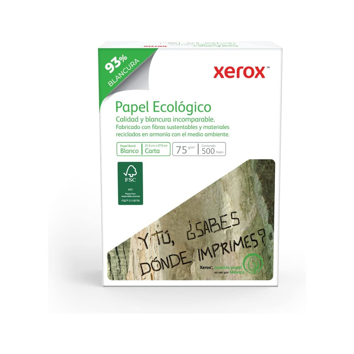 Papel Carta XEROX ECOLÓGICO 500 hojas Blancas.