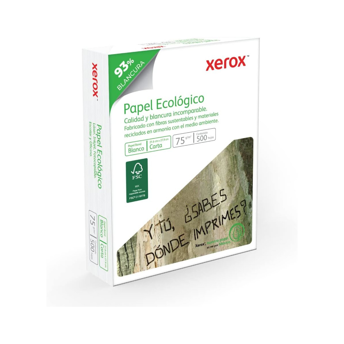 Papel Carta XEROX ECOLÓGICO 500 hojas Blancas.