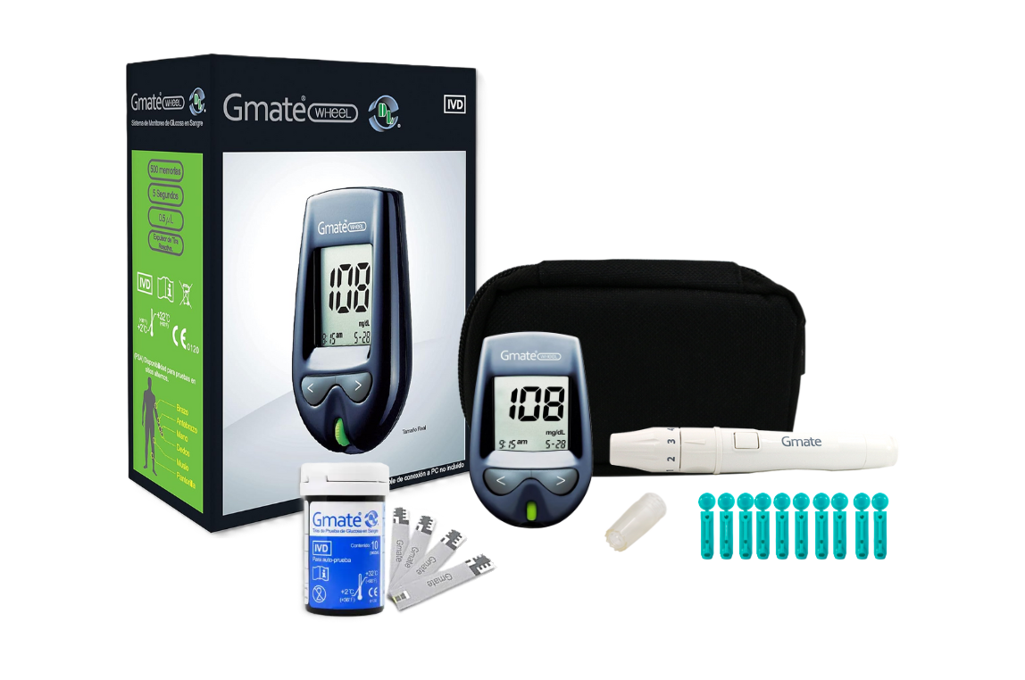 Glucómetro Gmate Wheel Kit con accesorios incluidos, medidor de glucosa en sangre portatil