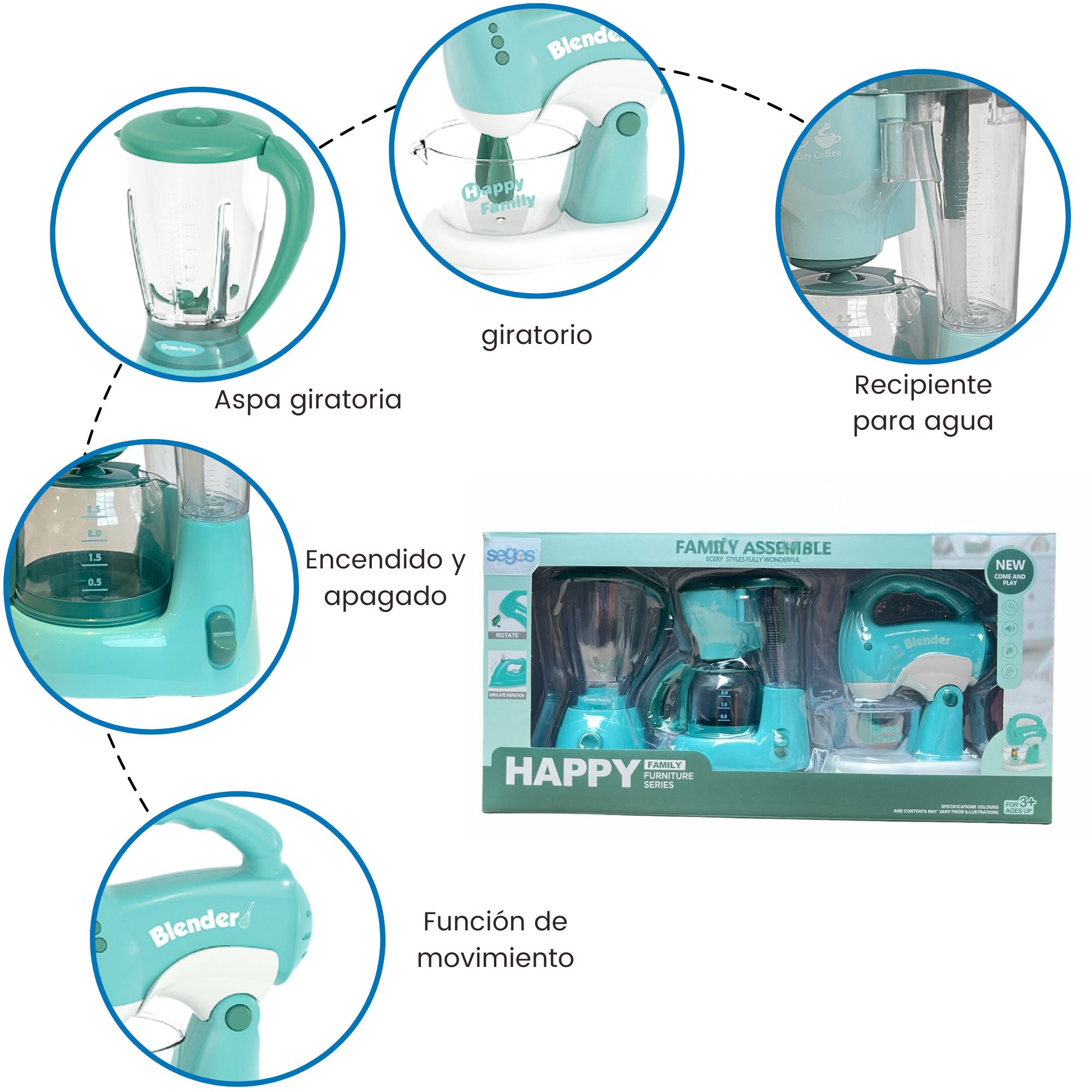 Juego de Cocinita Electrodomésticos de Juguete Para Niños Cafetera Batidora Licuadora.