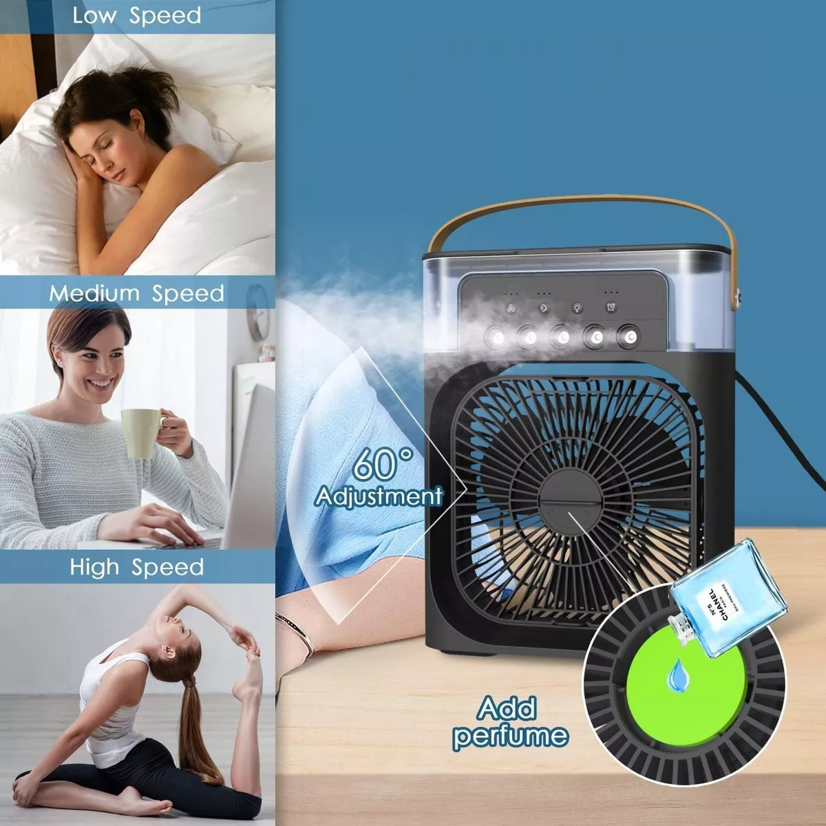 Ventilador Humidificador Refrescante De Aire Usb Escritorio negro