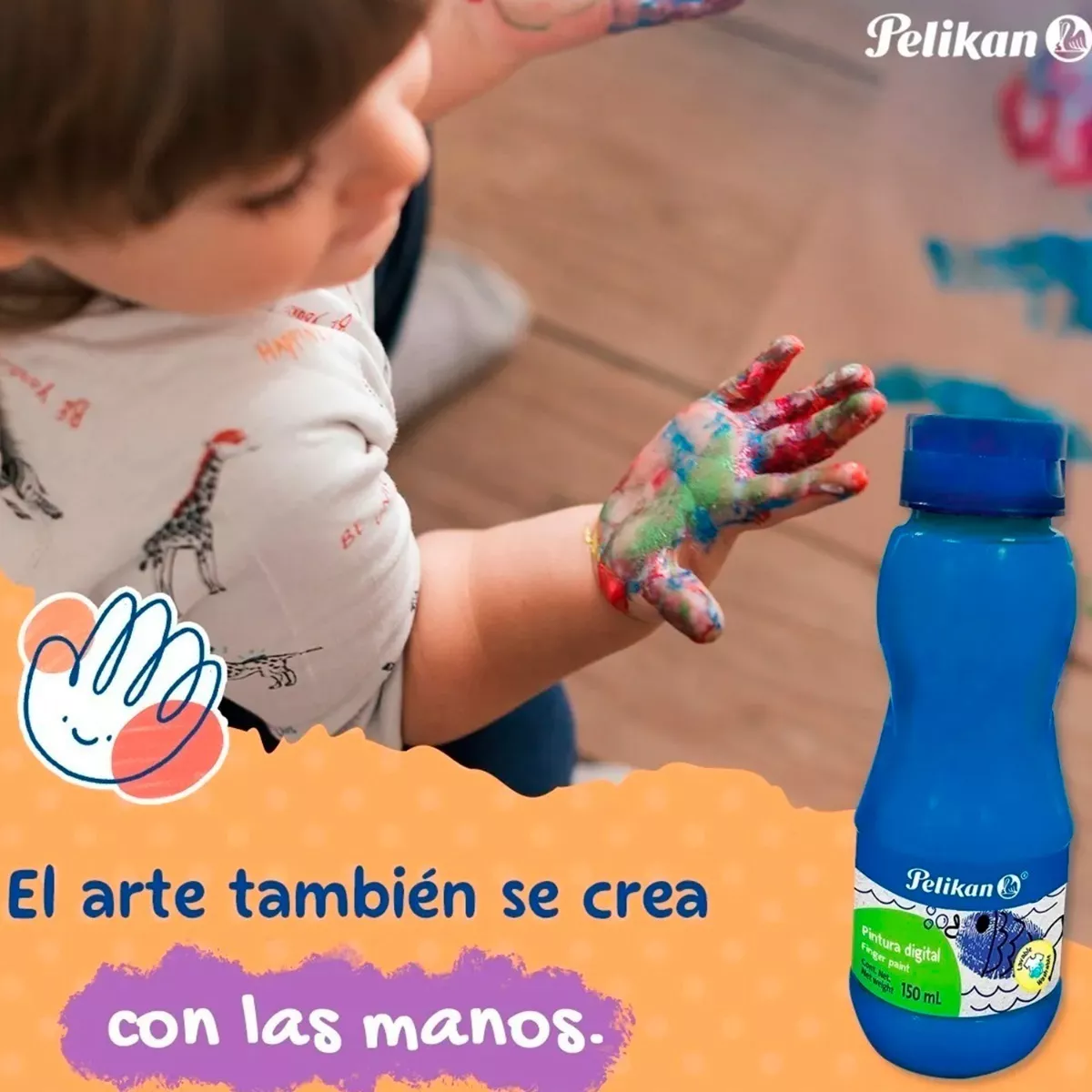 Pelikan Pintura Digital Para Dedos 600 ml, Rojo Azul Amarillo Blanco, 4 Piezas