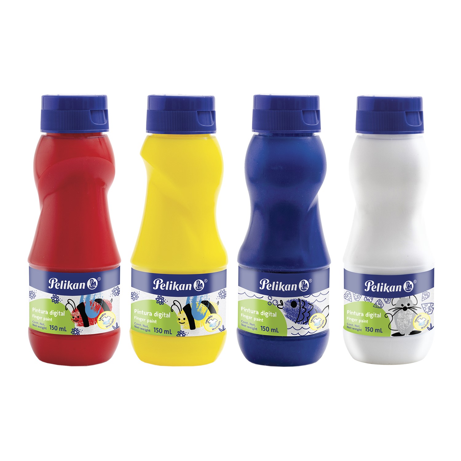 Pelikan Pintura Digital Para Dedos 600 ml, Rojo Azul Amarillo Blanco, 4 Piezas