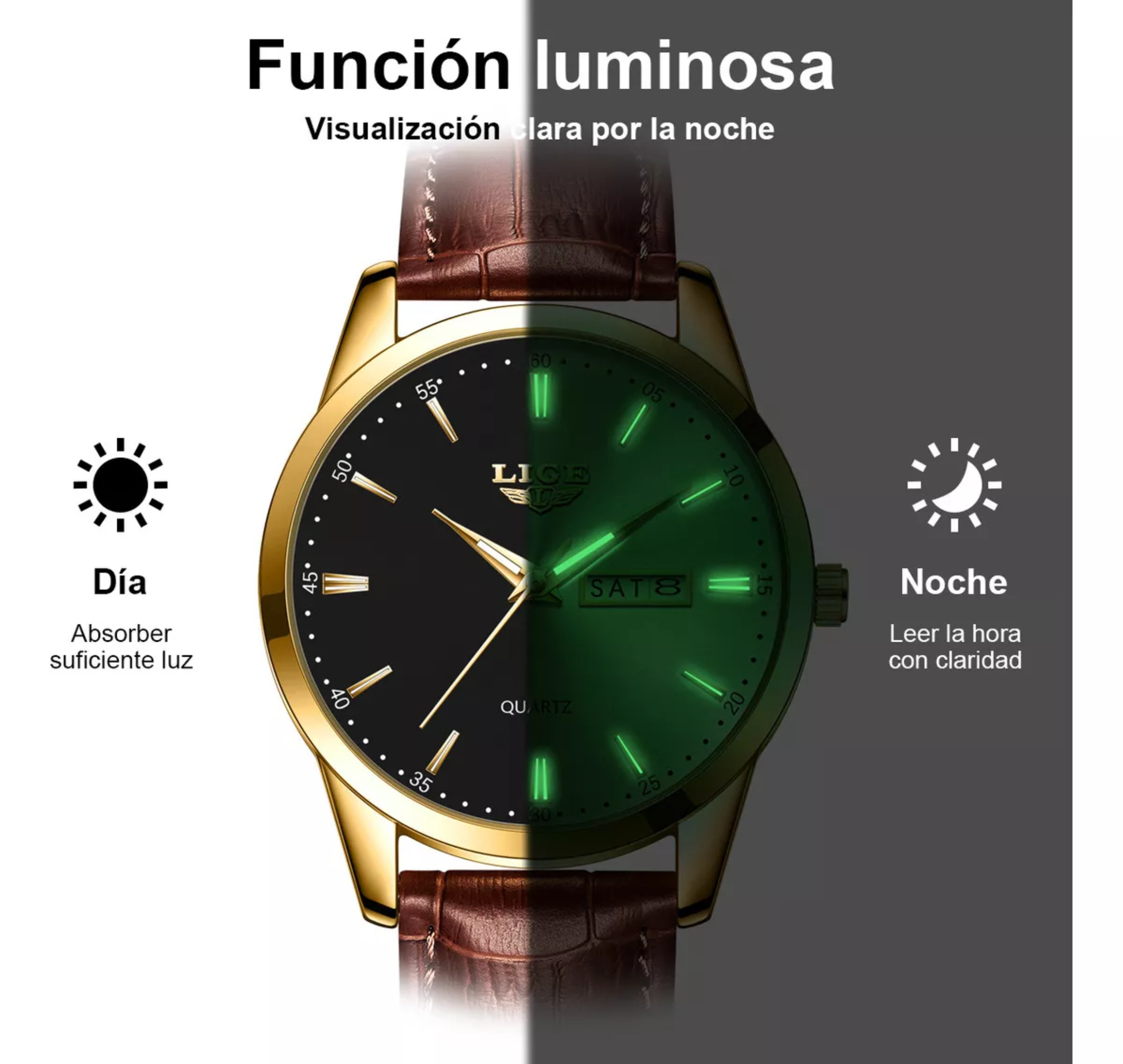 Reloj Cronógrafo Lige LG8970 De Cuero Casual Para Hombre