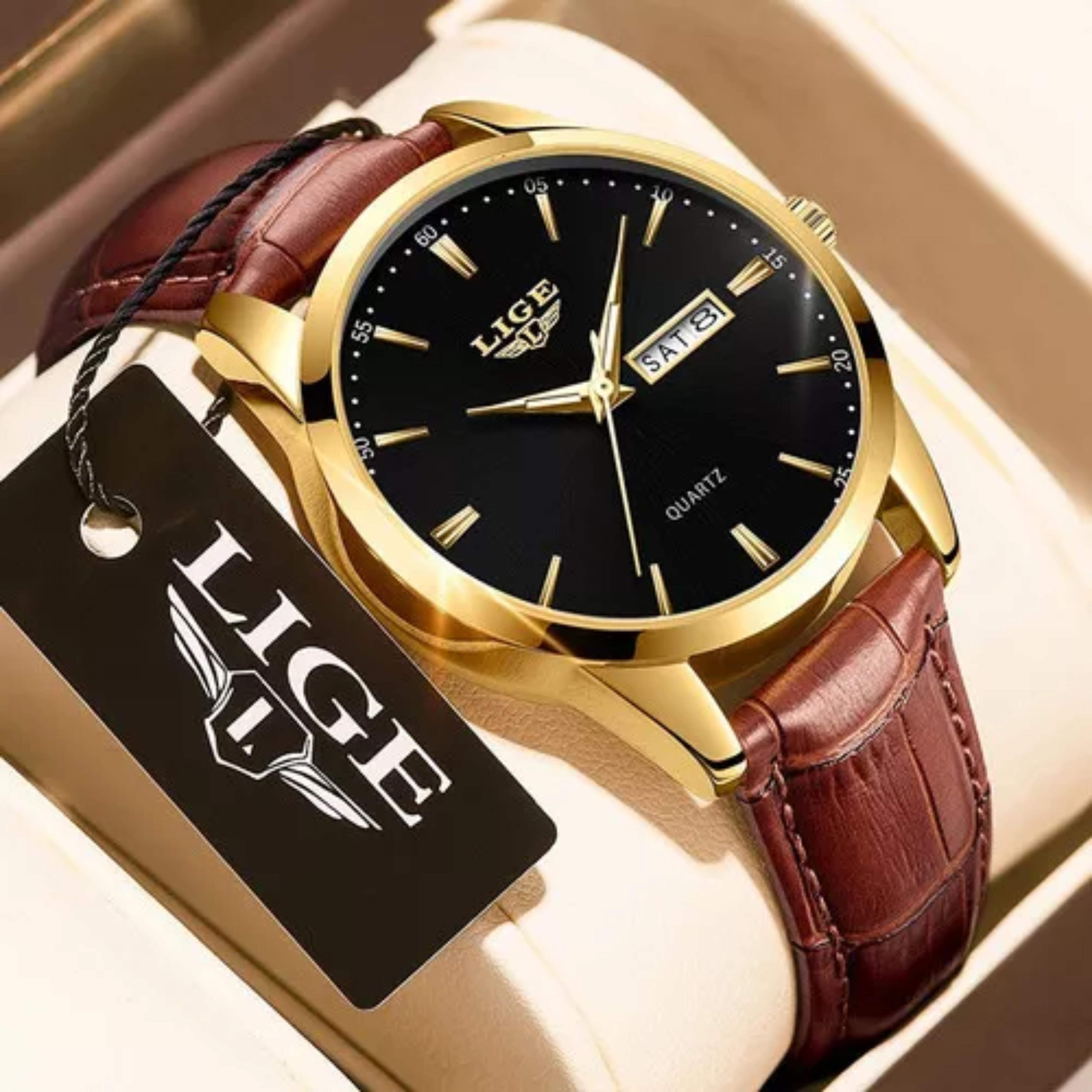 Reloj Cronógrafo Lige LG8970 De Cuero Casual Para Hombre