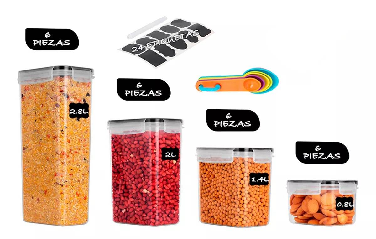 Juego de 24 recipientes herméticos, MDFitness, Organizadores de cocina, Recipientes herméticos para almacenar, Contenedores para alimentos, Contenedores organizadores, Organizador alacena, Kitchen