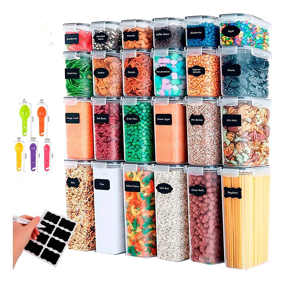 Juego de 24 recipientes herméticos, MDFitness, Organizadores de cocina, Recipientes herméticos para almacenar, Contenedores para alimentos, Contenedores organizadores, Organizador alacena, Kitchen