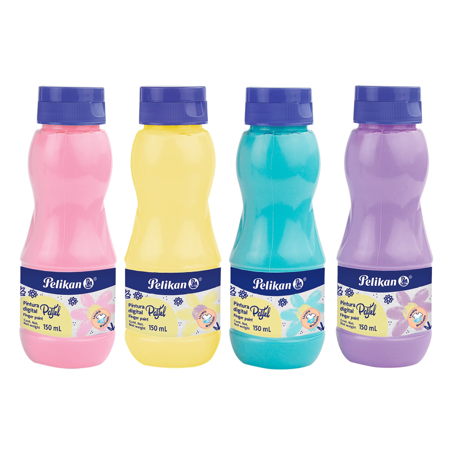 Pelikan Pintura Digital Para Dedos, Colores Pastel, Rosa Amarillo Turquesa Lila, 4 Piezas