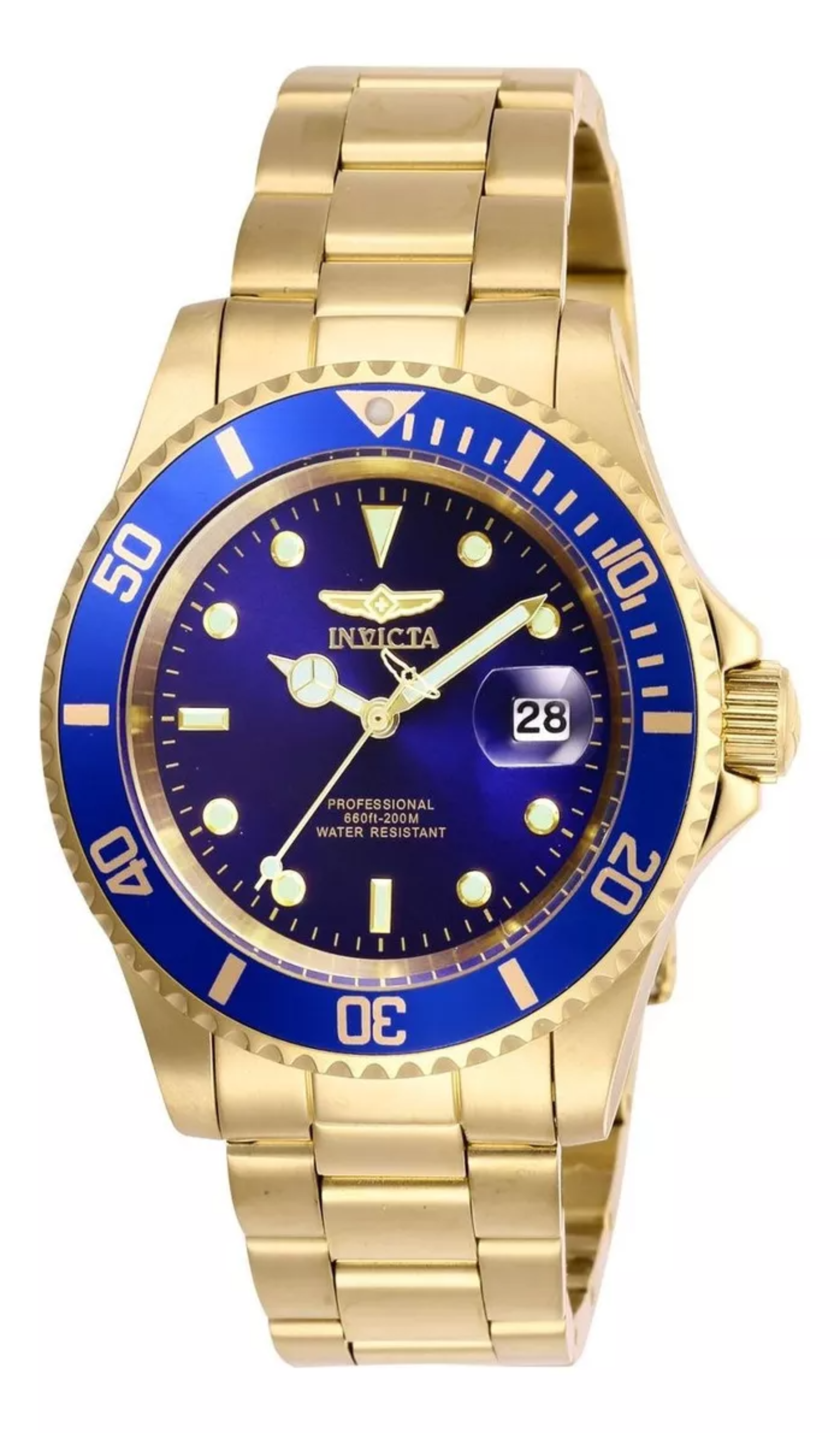 Reloj Invicta Oro Hombres Color de la correa Dorado Color del bisel Azul Color del fondo Azul