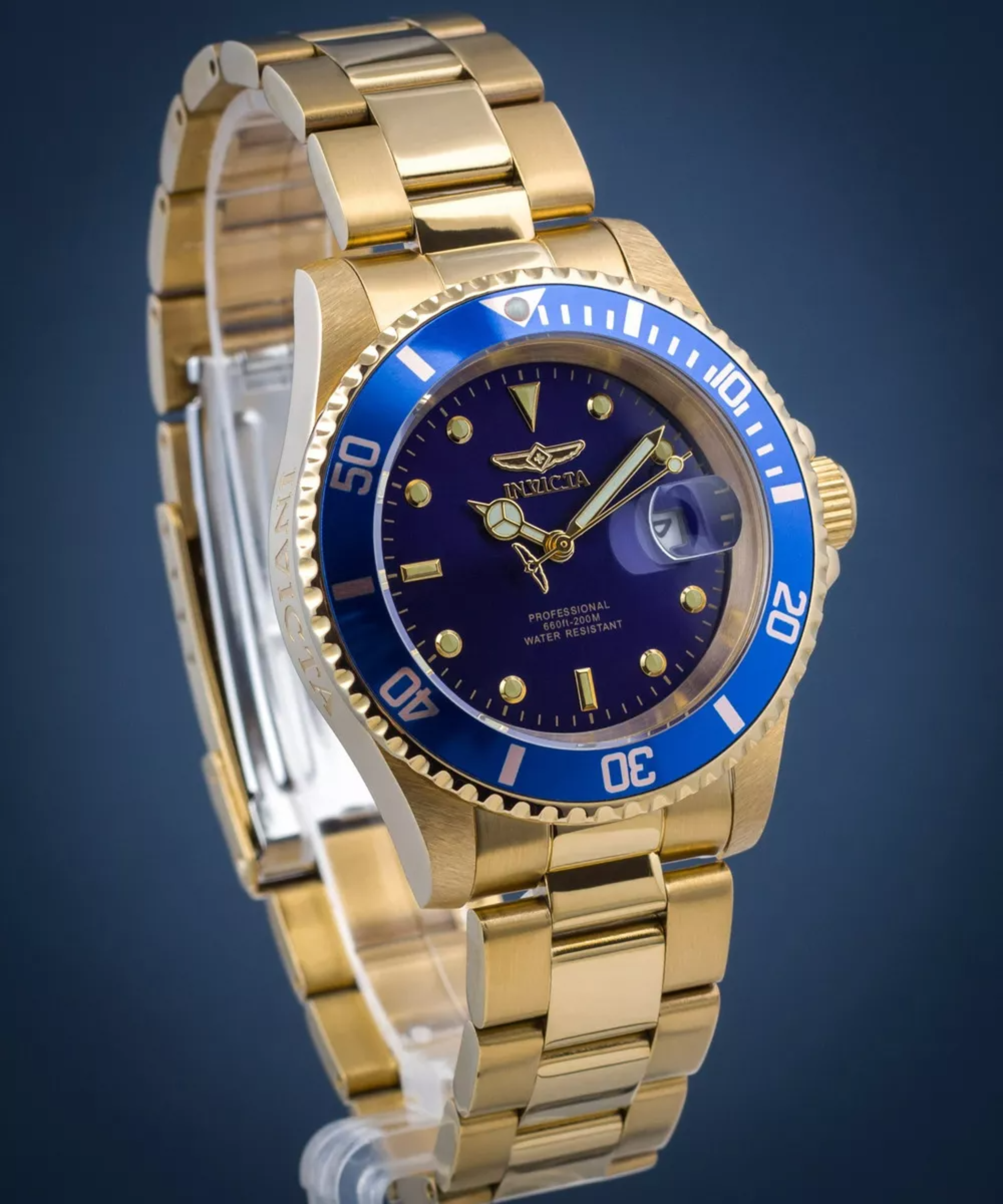 Reloj Invicta Oro Hombres Color de la correa Dorado Color del bisel Azul Color del fondo Azul