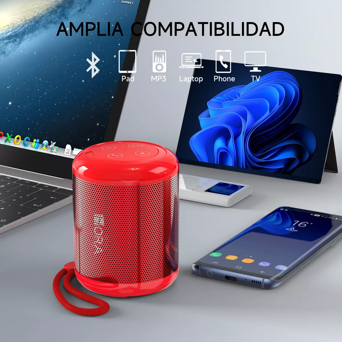 1hora Mini Bocina Portátil Bluetooth Inalámbrica Altavoz Sd Rojo