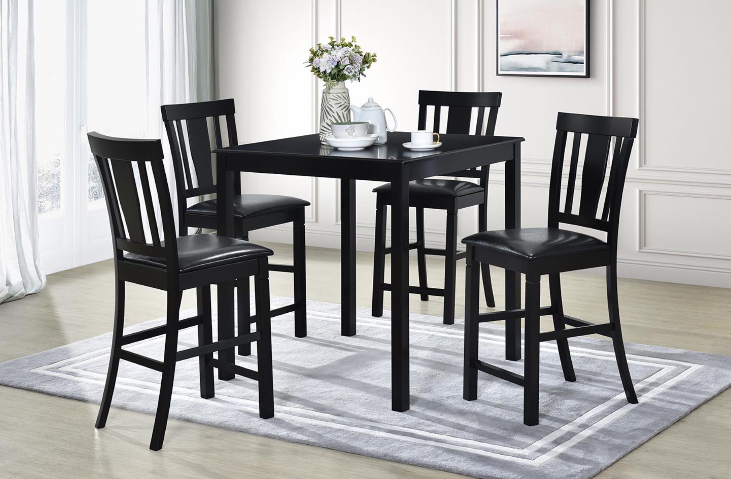 Comedor Axel alto de madera de 4 sillas, color espresso 