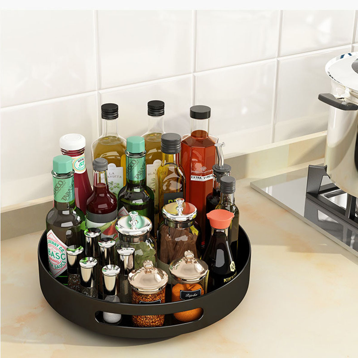 Organizador de metal giratorio de doble nivel para la cocina