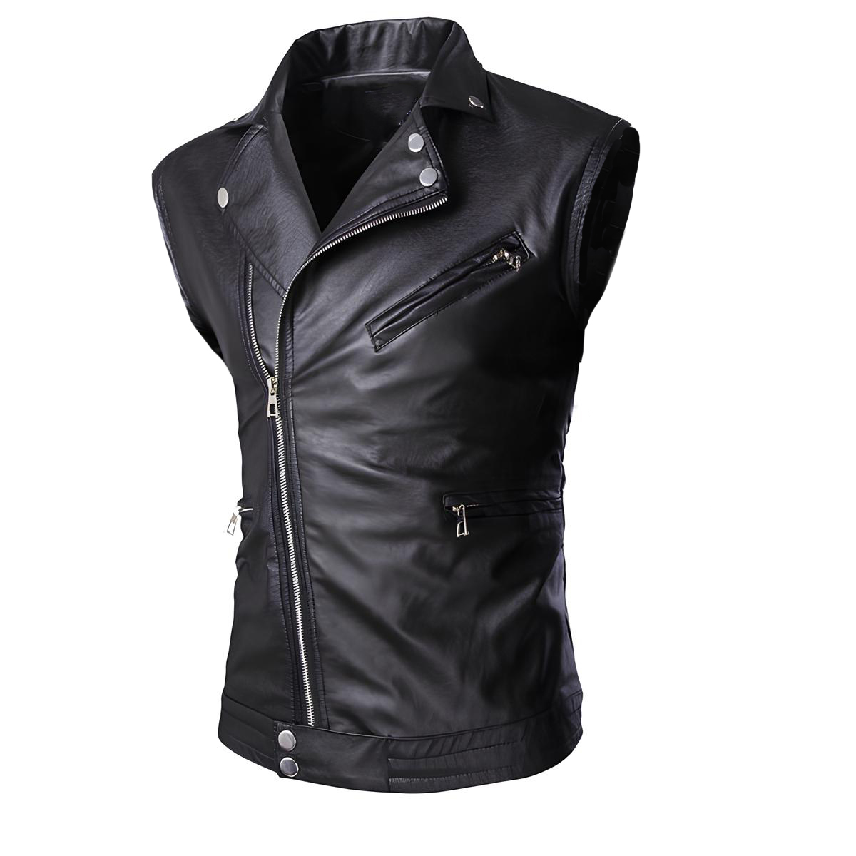 Smart Range Leather Chaleco De Cuero Para Hombre Cuello Mandarín